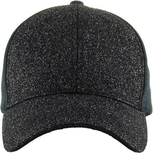 Load image into Gallery viewer, Glitter Ponytail Baseball Cap: BLK