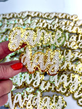 Load image into Gallery viewer, Sequin Game Day Patch. Trucker Hat Patch, Glitter Patch, Iron On Patch, Sports Patch, Game Day Patch, Patch for Hat, DIY