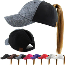 Load image into Gallery viewer, Glitter Ponytail Baseball Cap: BLK