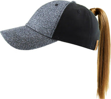 Load image into Gallery viewer, Glitter Ponytail Baseball Cap: BLK