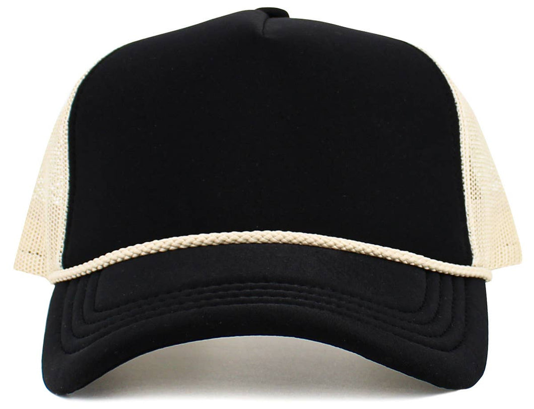 Foam Premium Rope Trucker Hat: BLK-STN
