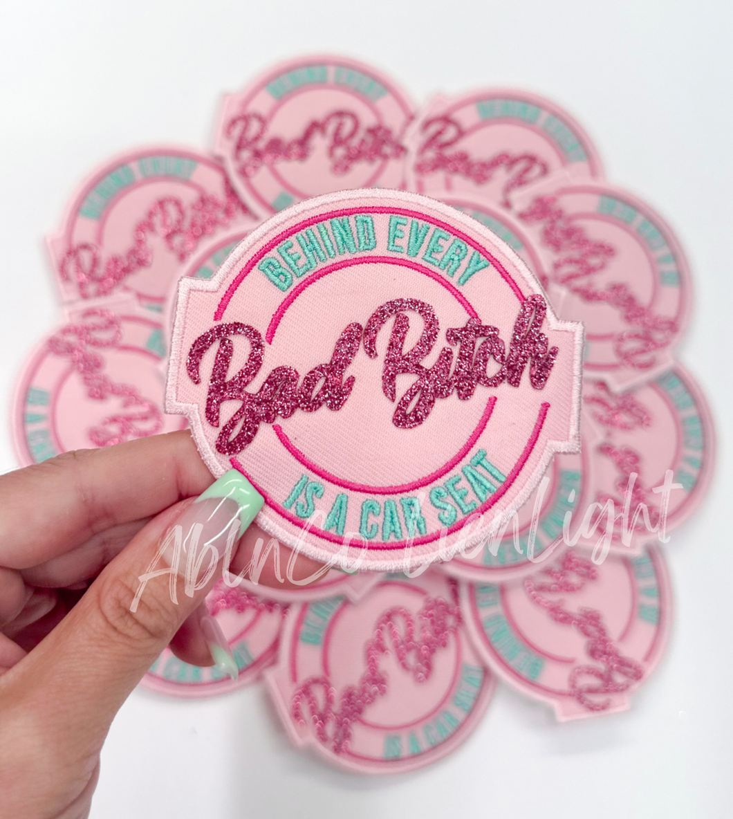 Bad Bitch snarky pink glitter trucker hat patch iron on