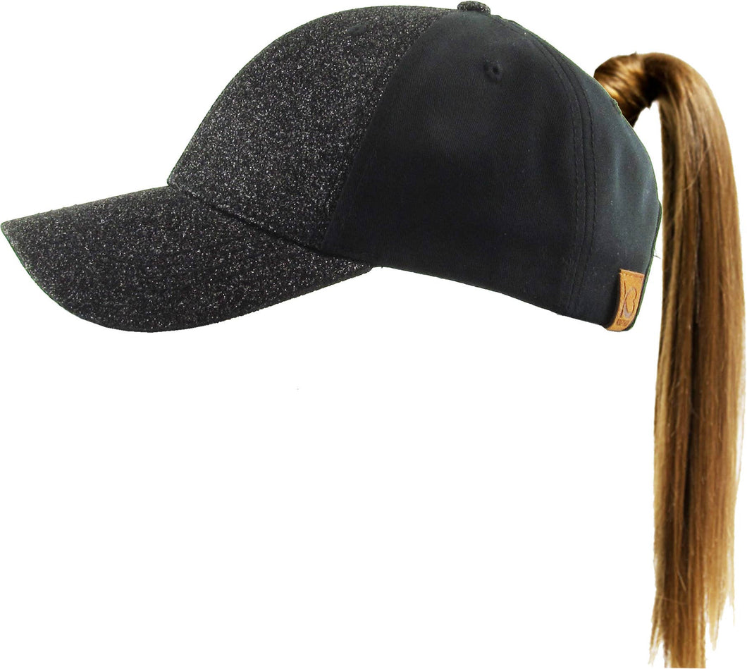 Glitter Ponytail Baseball Cap: BLK