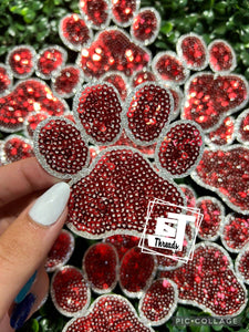Sequin Paw Print Cap Patches: Purple Paw Print