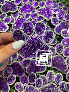 Sequin Paw Print Cap Patches: Purple Paw Print