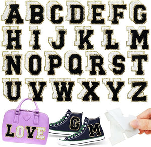 white and gold letter patch