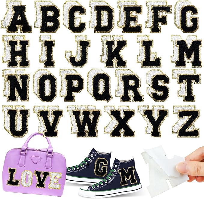 white and gold letter patch