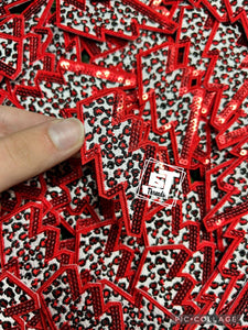 Red Leopard Print Lightning Bolt....Cap Patches Only: Red Leopard Print Lightning Bolt