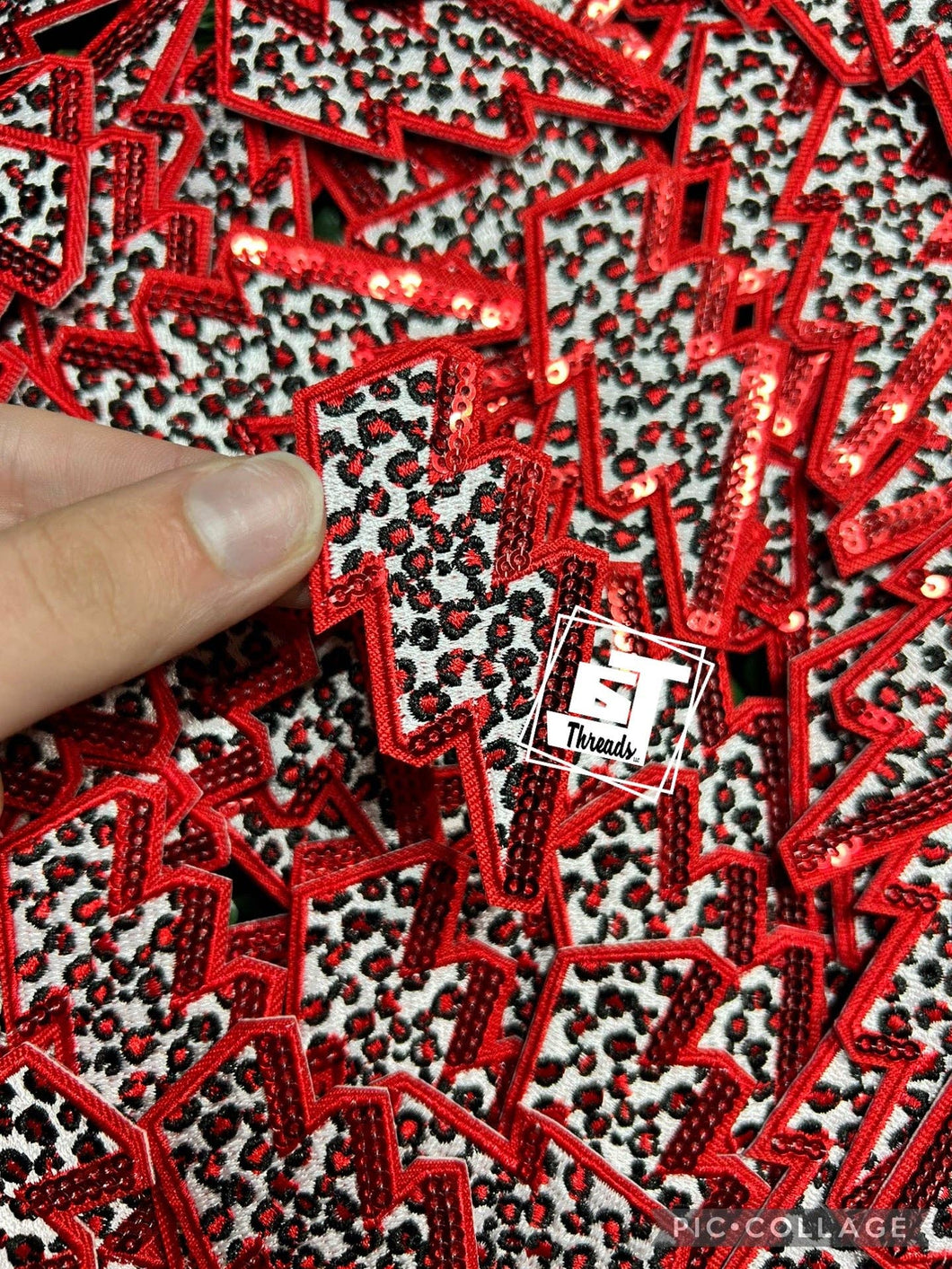 Red Leopard Print Lightning Bolt....Cap Patches Only: Red Leopard Print Lightning Bolt