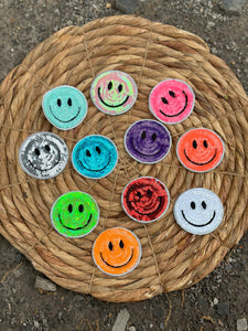 Happy Face Sequin Patch: Blue