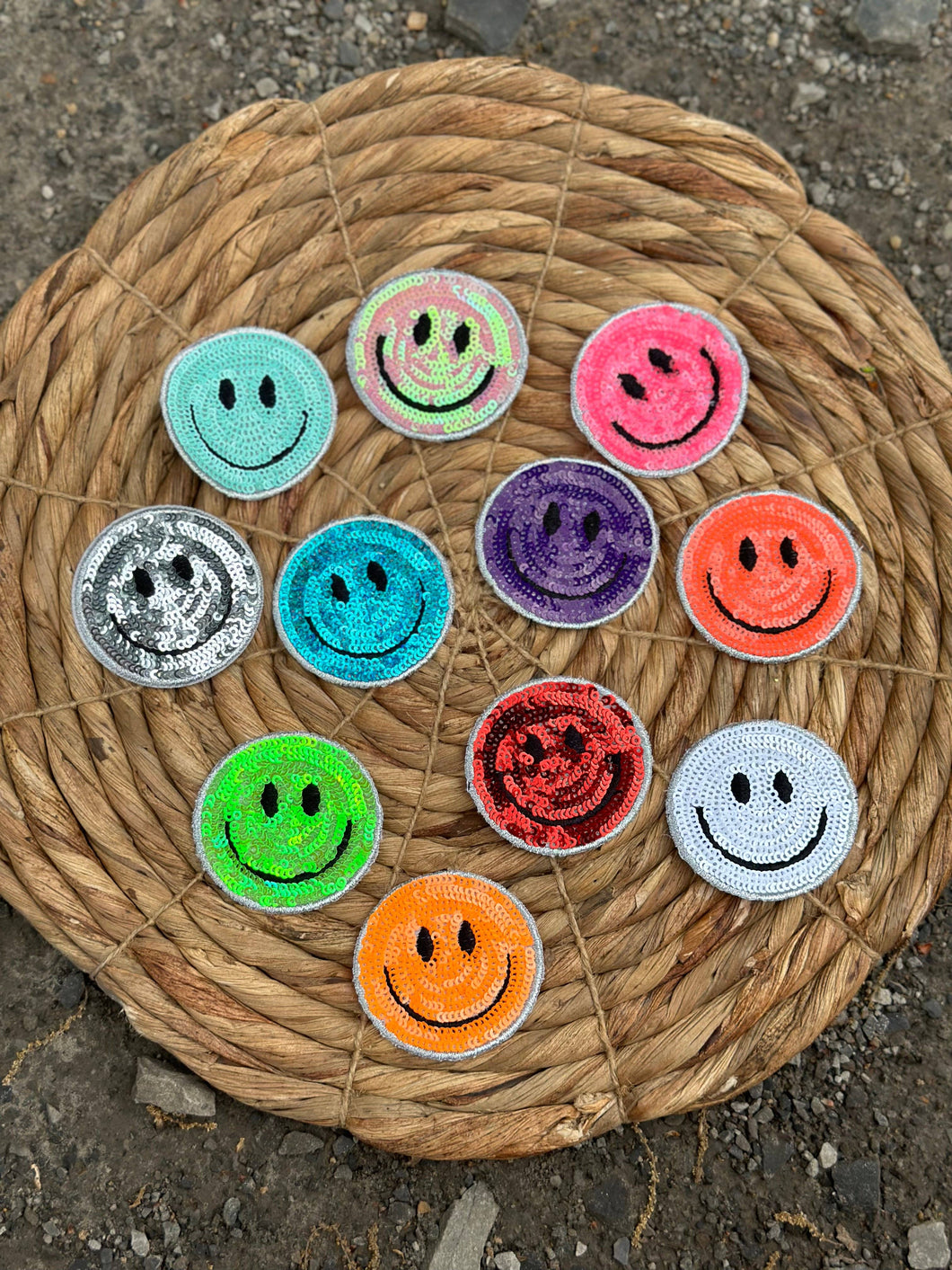 Happy Face Sequin Patch: Blue