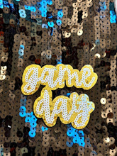 Load image into Gallery viewer, Sequin Game Day Patch. Trucker Hat Patch, Glitter Patch, Iron On Patch, Sports Patch, Game Day Patch, Patch for Hat, DIY
