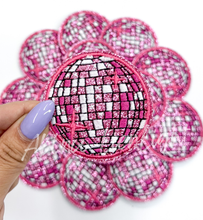 Load image into Gallery viewer, 2” Pink glitter disco ball embroidery patch iron on
