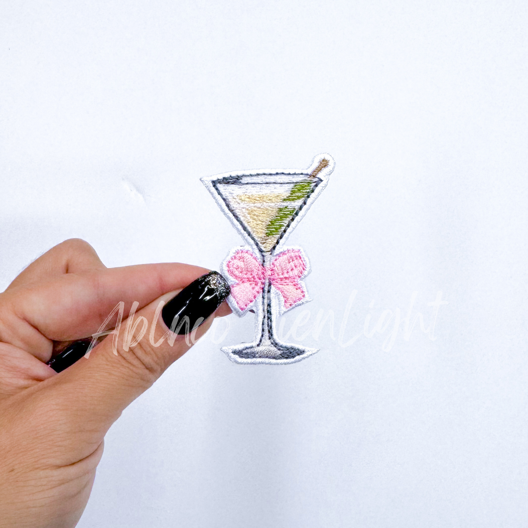 Dainty small dirty martini bow embroidery patch iron on