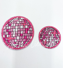 Load image into Gallery viewer, 2” Pink glitter disco ball embroidery patch iron on
