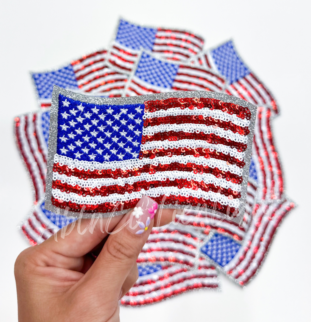 USA American flag sequins patch trucker hat patch iron on
